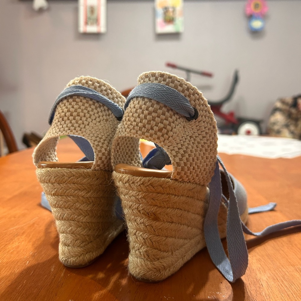 J. Crew Blue Espadrille Wedge Tie-Up Shoes - Picture 3 of 5